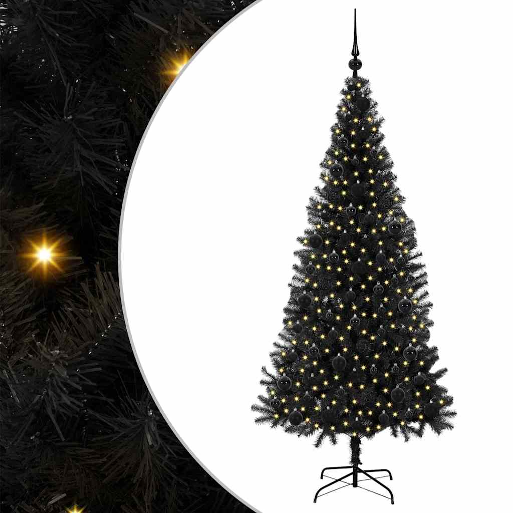 Albero di Natale con 300 LED con supporto-Luci decorative natalizie Nero 180 cm PVC 751652
