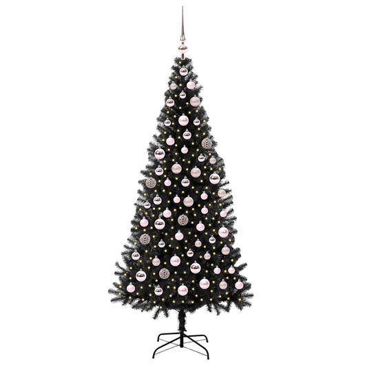 Albero di Natale con 300 LED con supporto-Luci decorative natalizie Nero 180 cm PVC 627858