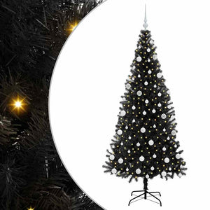 Albero di Natale con 300 LED con supporto-Luci decorative natalizie Nero 180 cm PVC 656746