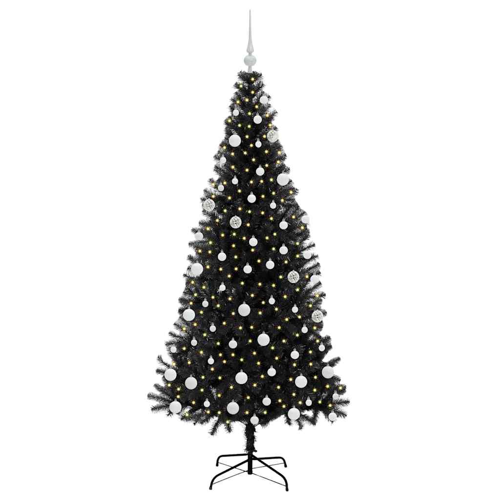 Albero di Natale con 300 LED con supporto-Luci decorative natalizie Nero 180 cm PVC 656746
