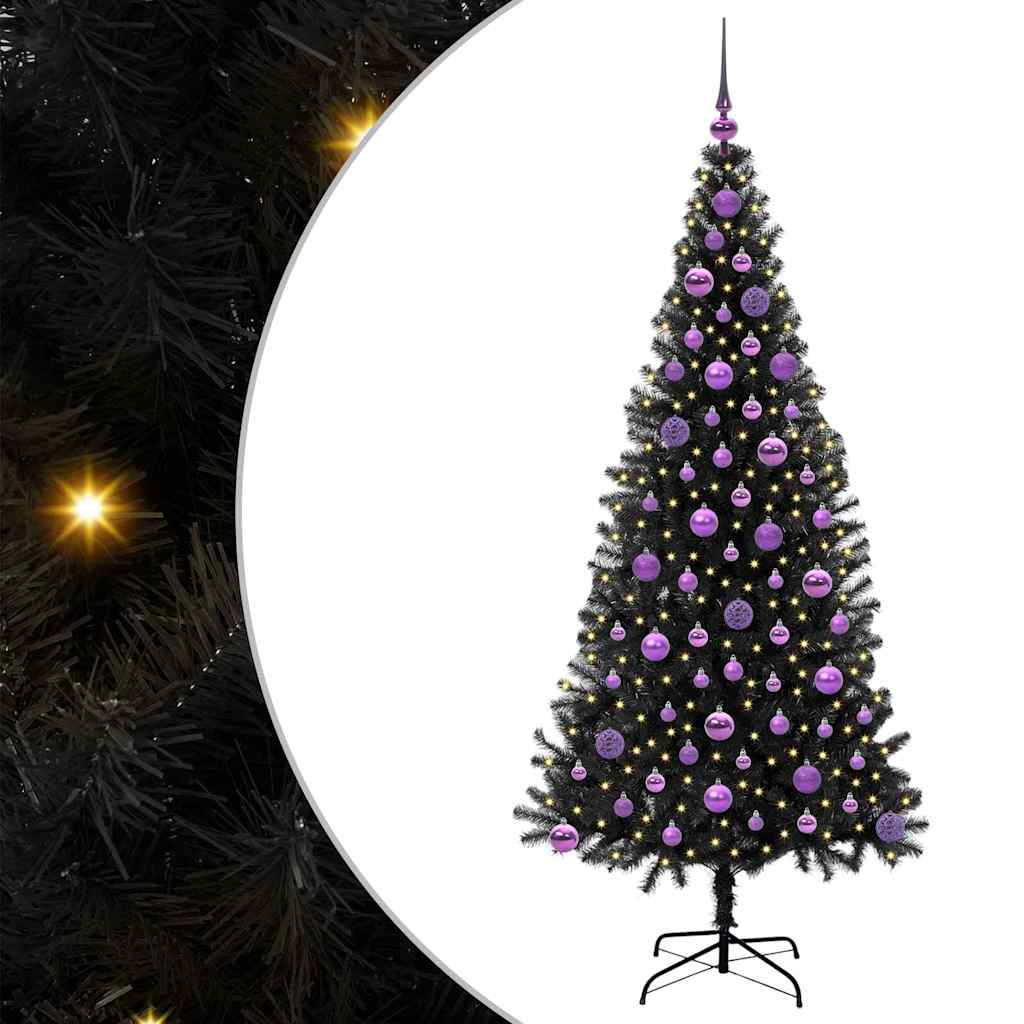 Albero di Natale con 300 LED con supporto-Luci decorative natalizie Nero 180 cm PVC 821632
