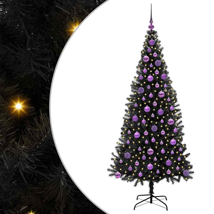 Albero di Natale con 300 LED con supporto-Luci decorative natalizie Nero 180 cm PVC 821632