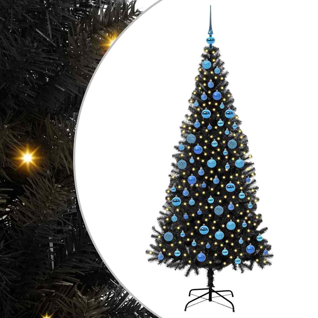 Albero di Natale con 300 LED con supporto-Luci decorative natalizie Nero 180 cm PVC 122129