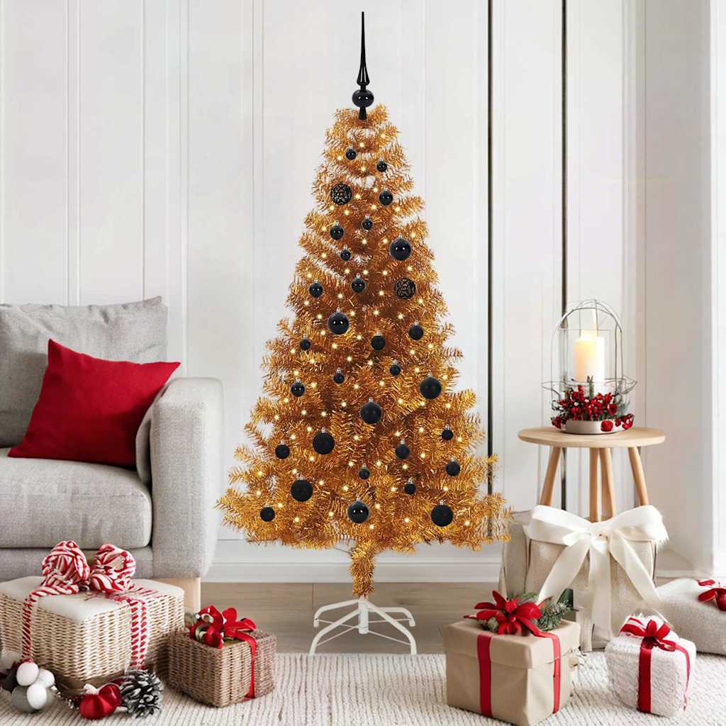 Albero di Natale con 150 LED con supporto Oro 150 cm PET 3396613