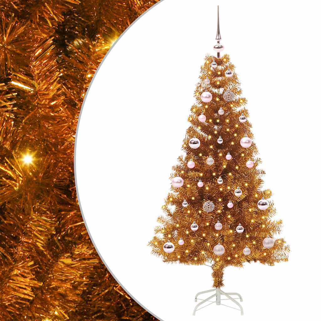 Albero di Natale con 150 LED con supporto Oro 150 cm PET 3396614