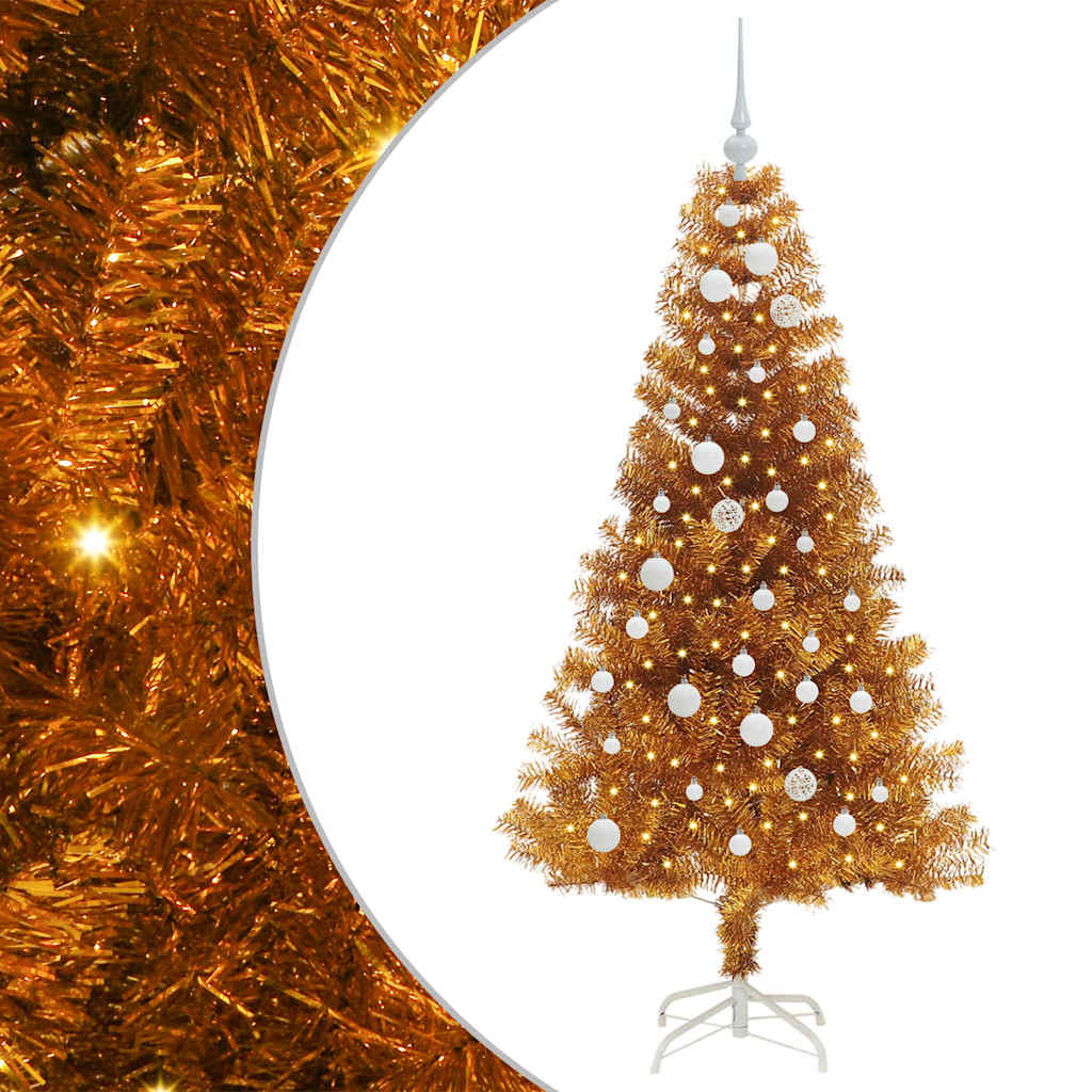 Albero di Natale con 150 LED con supporto Oro 150 cm PET 3396615