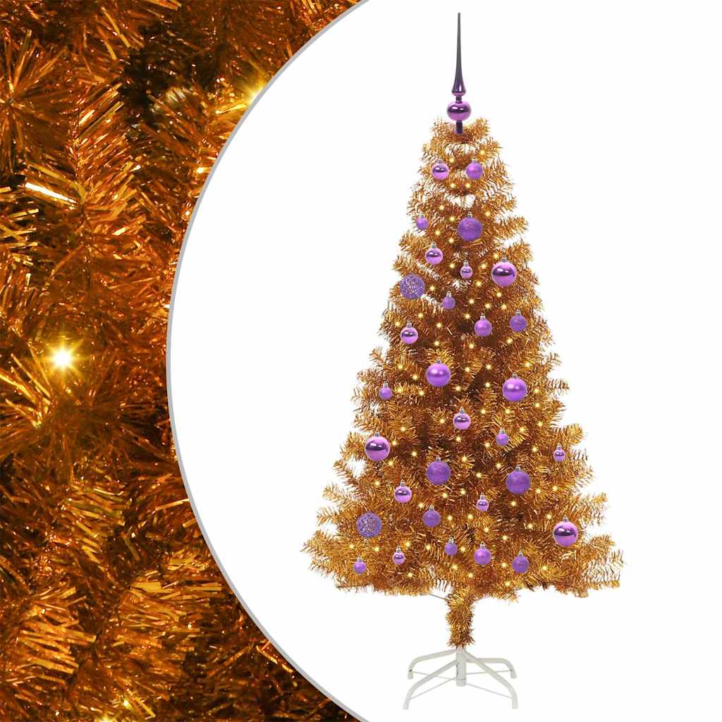 Albero di Natale con 150 LED con supporto Oro 150 cm PET 3396618