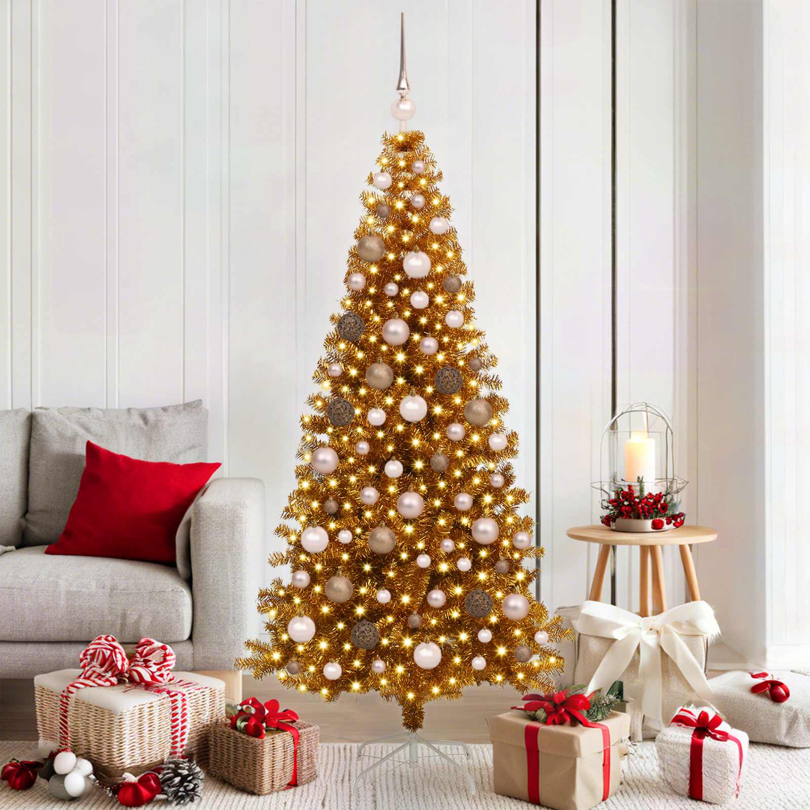 Albero di Natale con 300 LED con supporto Oro 180 cm PET 3396623