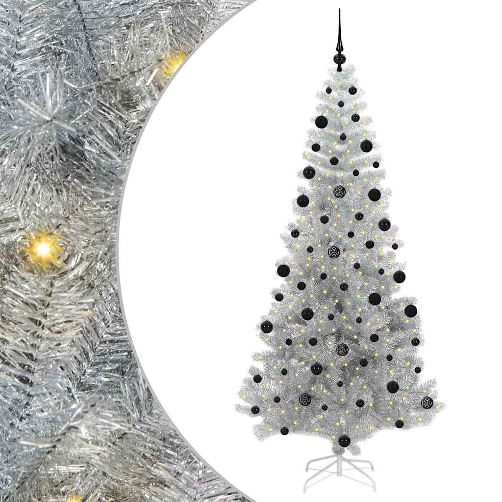 Albero di Natale con 300 LED con supporto-Luci decorative natalizie Argento 210 cm PET 771944