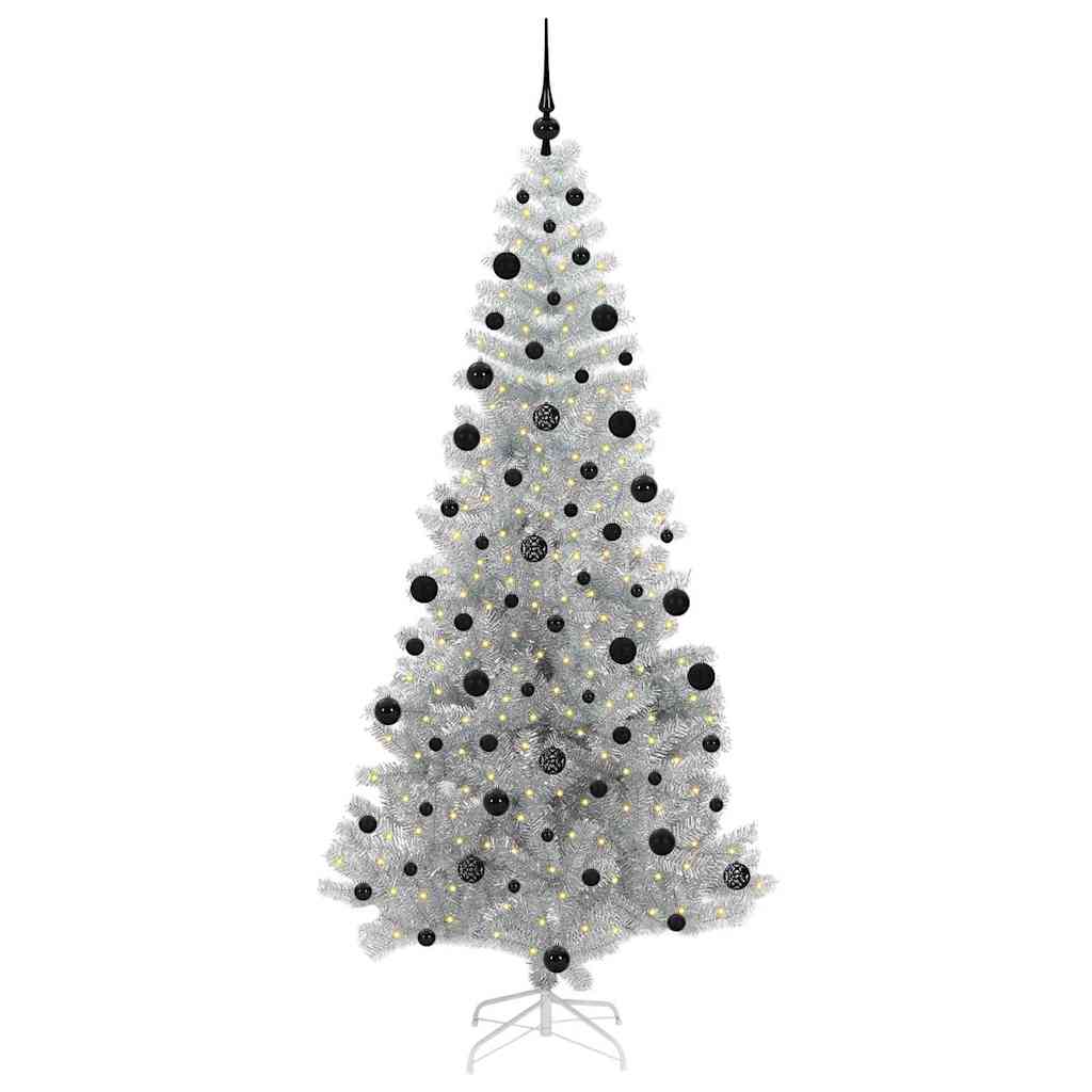 Albero di Natale con 300 LED con supporto-Luci decorative natalizie Argento 210 cm PET 771944