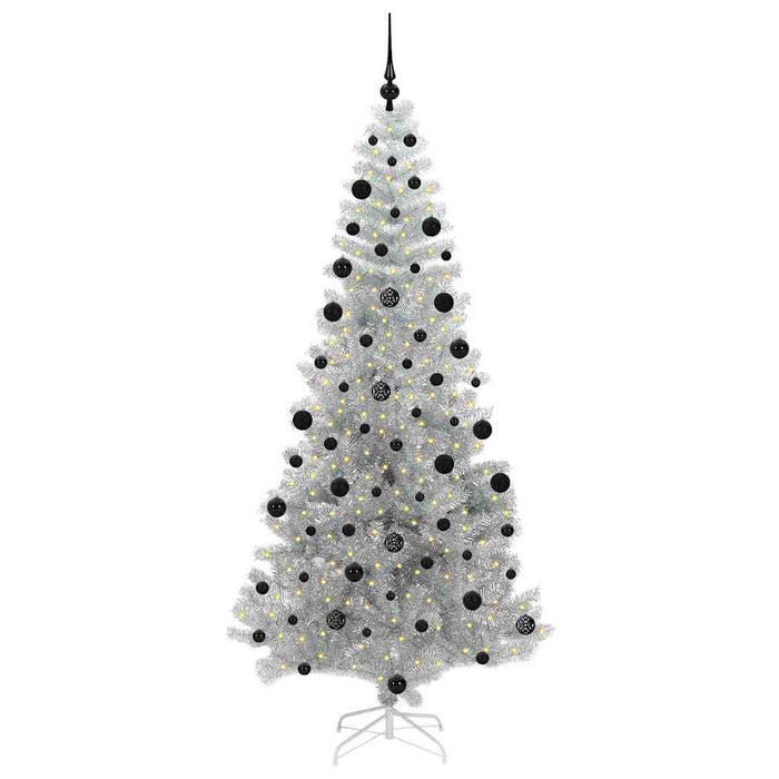 Albero di Natale con 300 LED con supporto-Luci decorative natalizie Argento 210 cm PET 771944