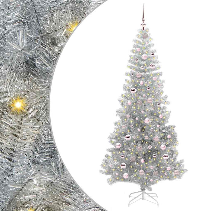 Albero di Natale con 300 LED con supporto-Luci decorative natalizie Argento 210 cm PET 260033