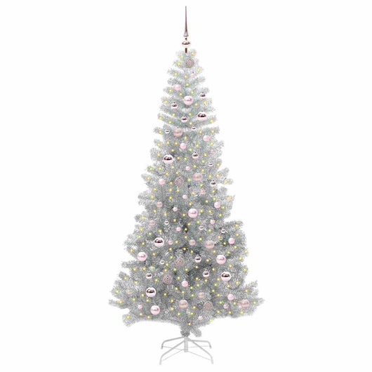 Albero di Natale con 300 LED con supporto-Luci decorative natalizie Argento 210 cm PET 260033