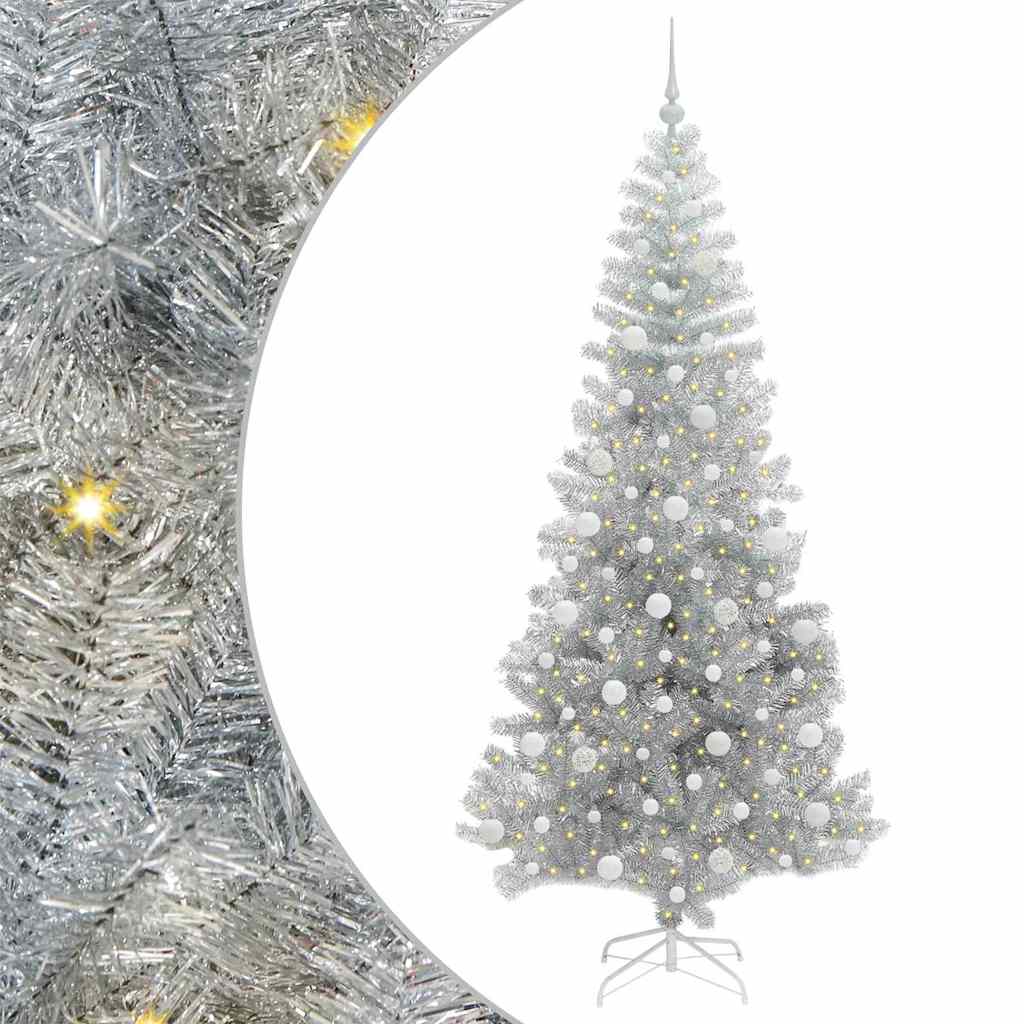 Albero di Natale con 300 LED con supporto-Luci decorative natalizie Argento 210 cm PET 527075