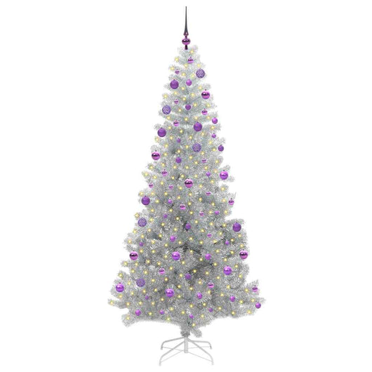 Albero di Natale con 300 LED con supporto-Luci decorative natalizie Argento 210 cm PET 712922