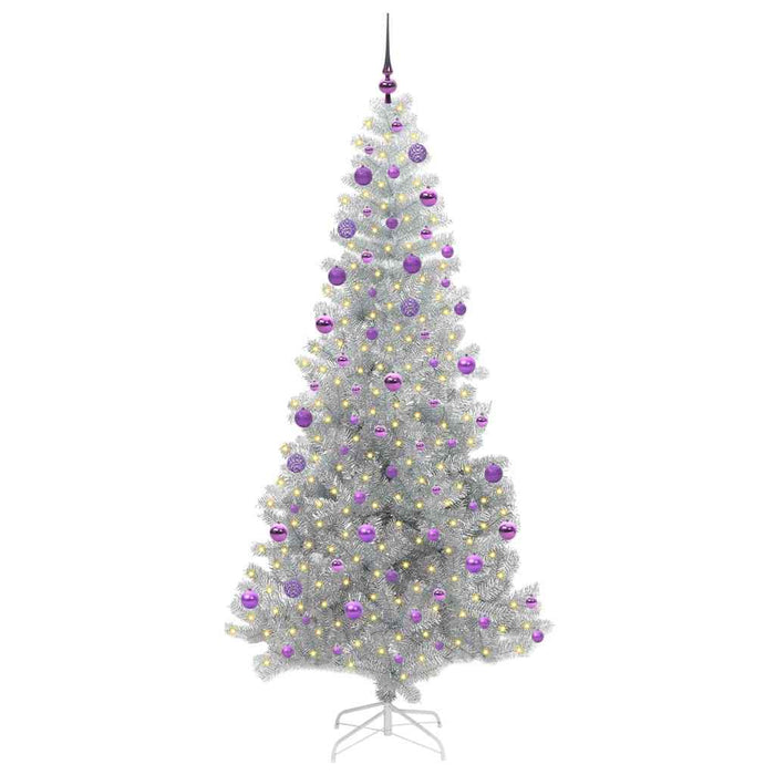 Albero di Natale con 300 LED con supporto-Luci decorative natalizie Argento 210 cm PET 712922