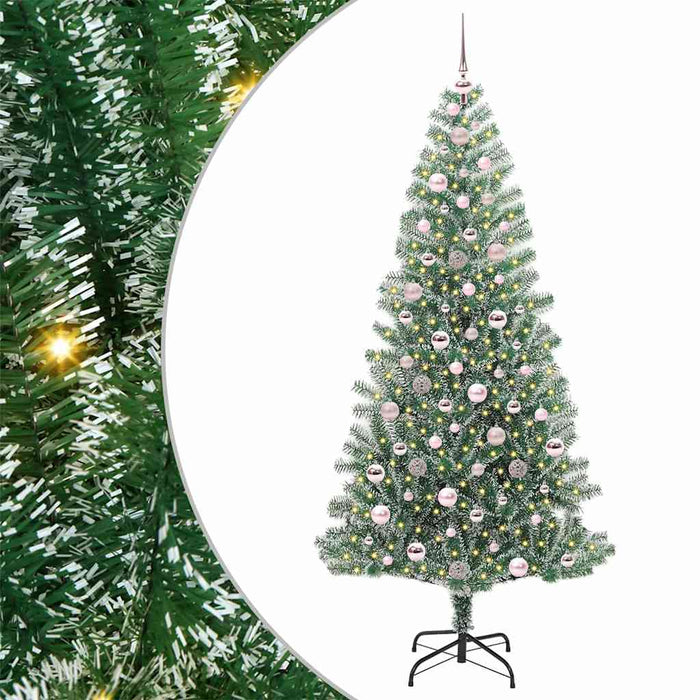 Albero di Natale Artificiale-Albero Natalizio Imbiancato con Luci LED 210 cm 358417