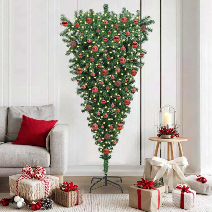 Albero di Natale Artificiale Pre-illuminato Sottosopra con Set di Palline 3396864