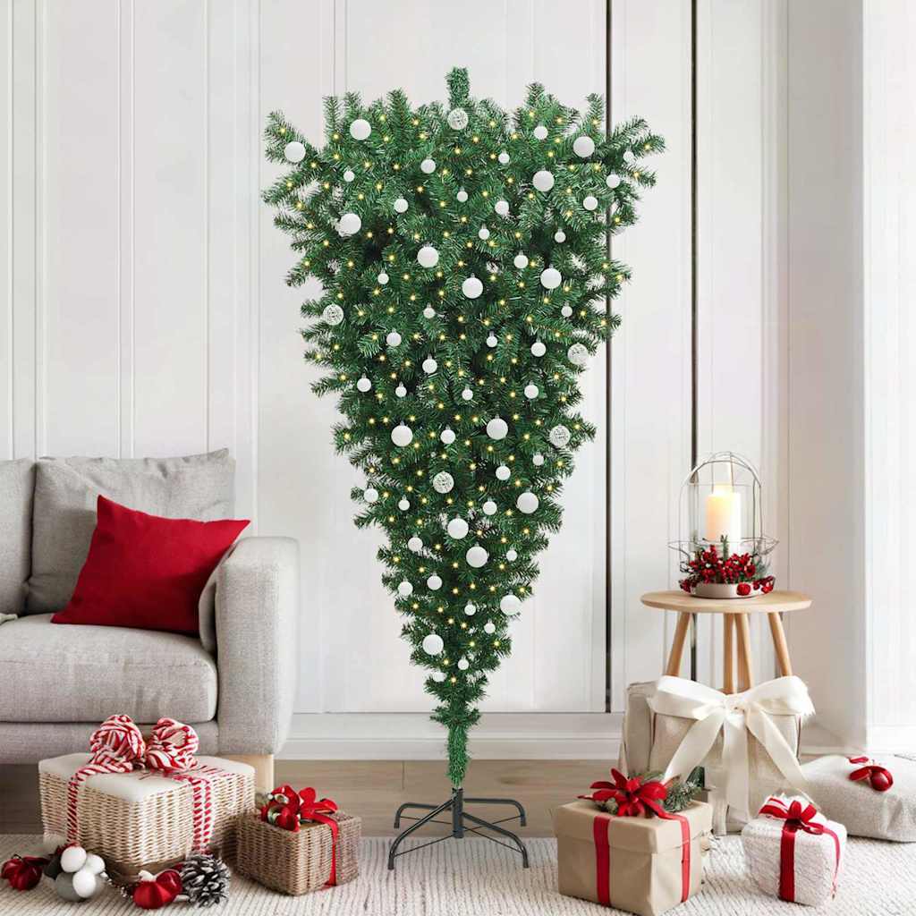Albero di Natale Artificiale Pre-illuminato Capovolto con Set di Palline 3396867