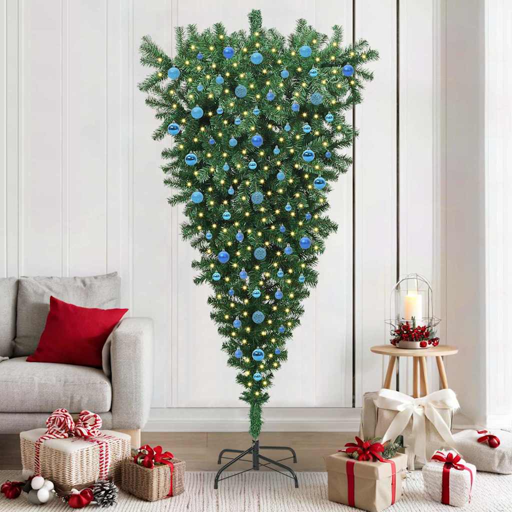 Albero di Natale Artificiale Pre-illuminato Capovolto con Set di Palline 3396880