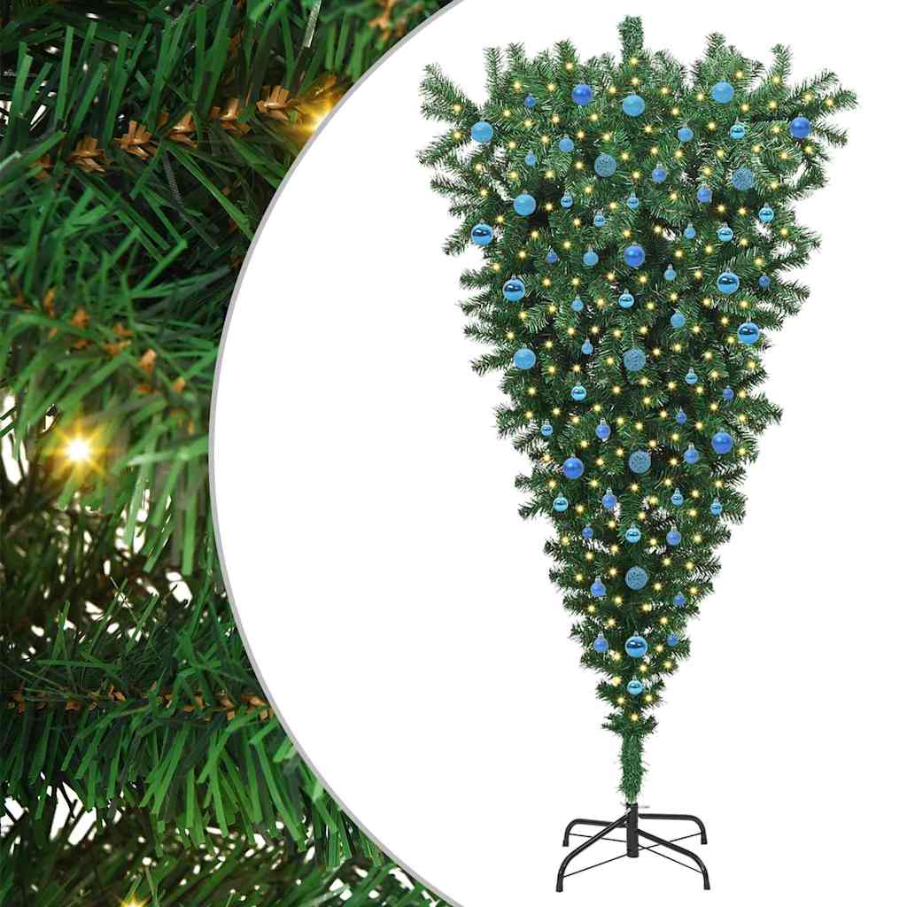 Albero di Natale Artificiale Pre-illuminato Capovolto con Set di Palline 3396880