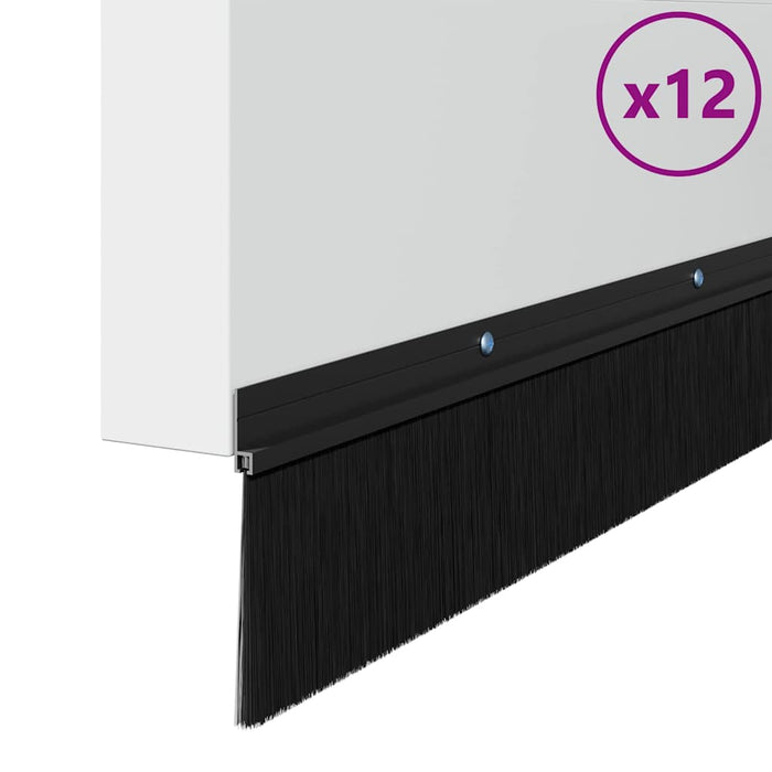 Spazzole per porte a vite 12 pcs Nero 100 cm Lega di alluminio 42019592