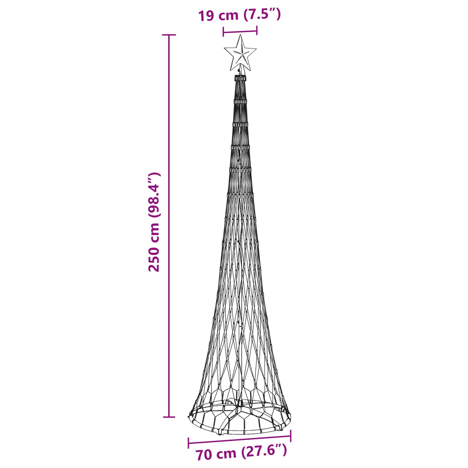Albero di Natale LED-Luci decorative natalizie Bianco caldo 70 x 70 x 250 cm Metallo