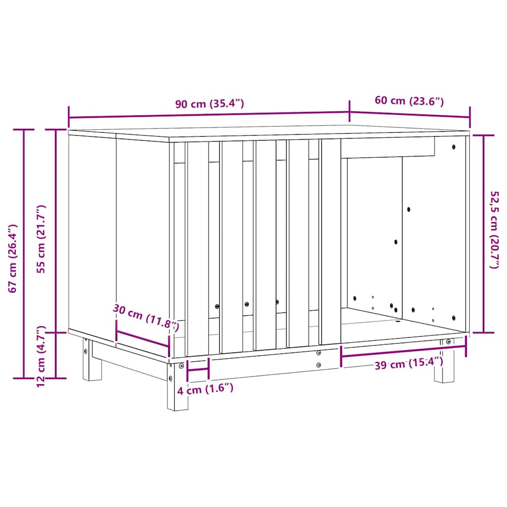Cuccia per cani Marrone cerato 90 x 60 x 67 cm Pino massello 869961