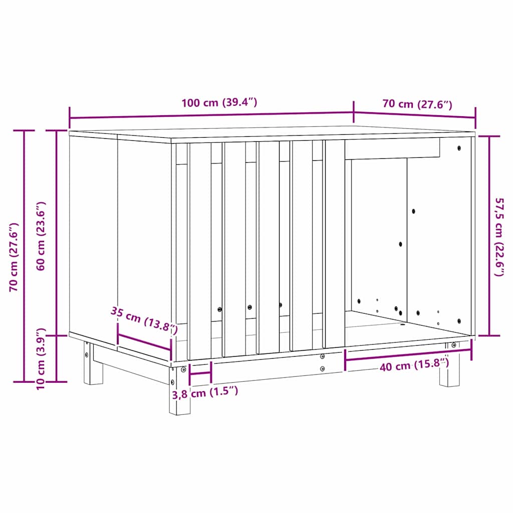 Cuccia per cani Marrone cerato 100 x 70 x 70 cm Pino massello 869964