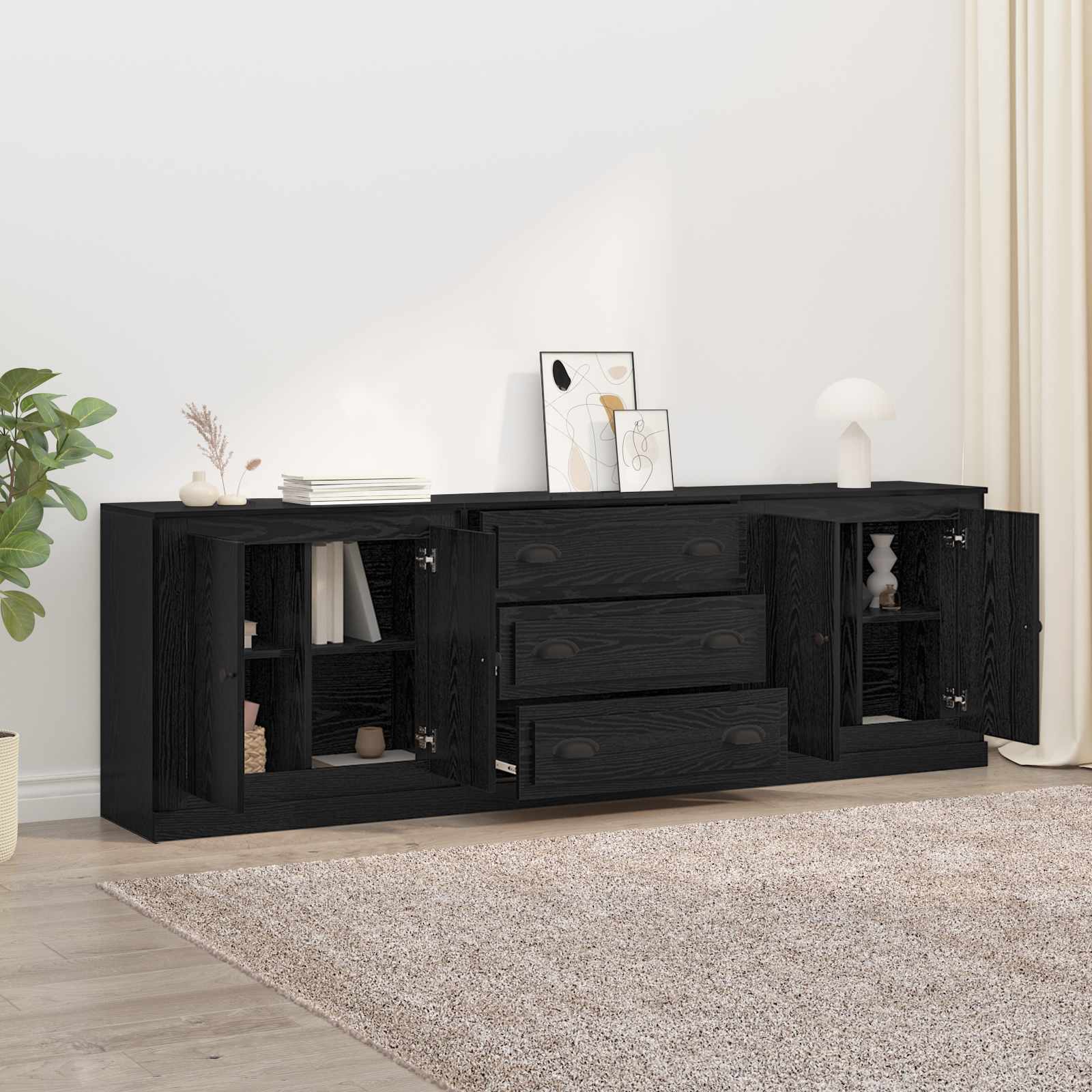 Sideboards con cassetto 3 pcs Rovere Nero 70 x 35,5 x 67,5 cm 3402649