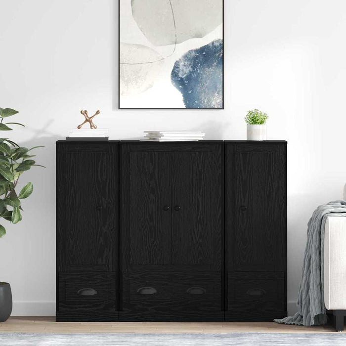 Credenza con cassetto 3 pcs Rovere Nero Legno multistrato 3402673