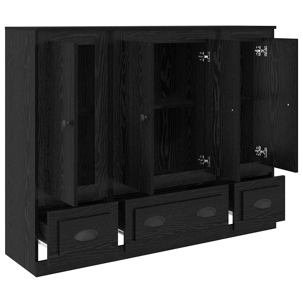 Credenza con cassetto 3 pz-Set di 3 Buffet-Armadio da cucina Rovere Nero Legno multistrato 733720