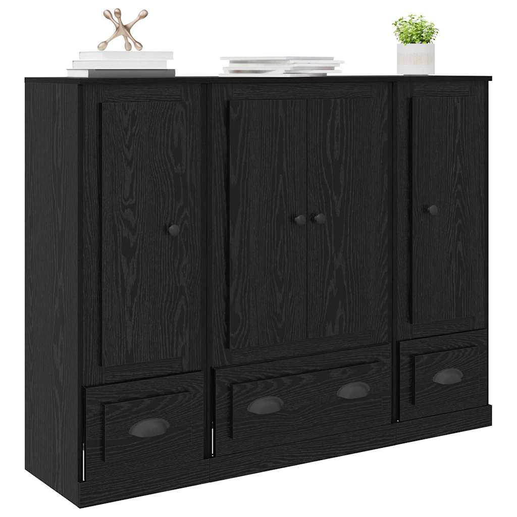 Credenza con cassetto 3 pz-Set di 3 Buffet-Armadio da cucina Rovere Nero Legno multistrato 733720