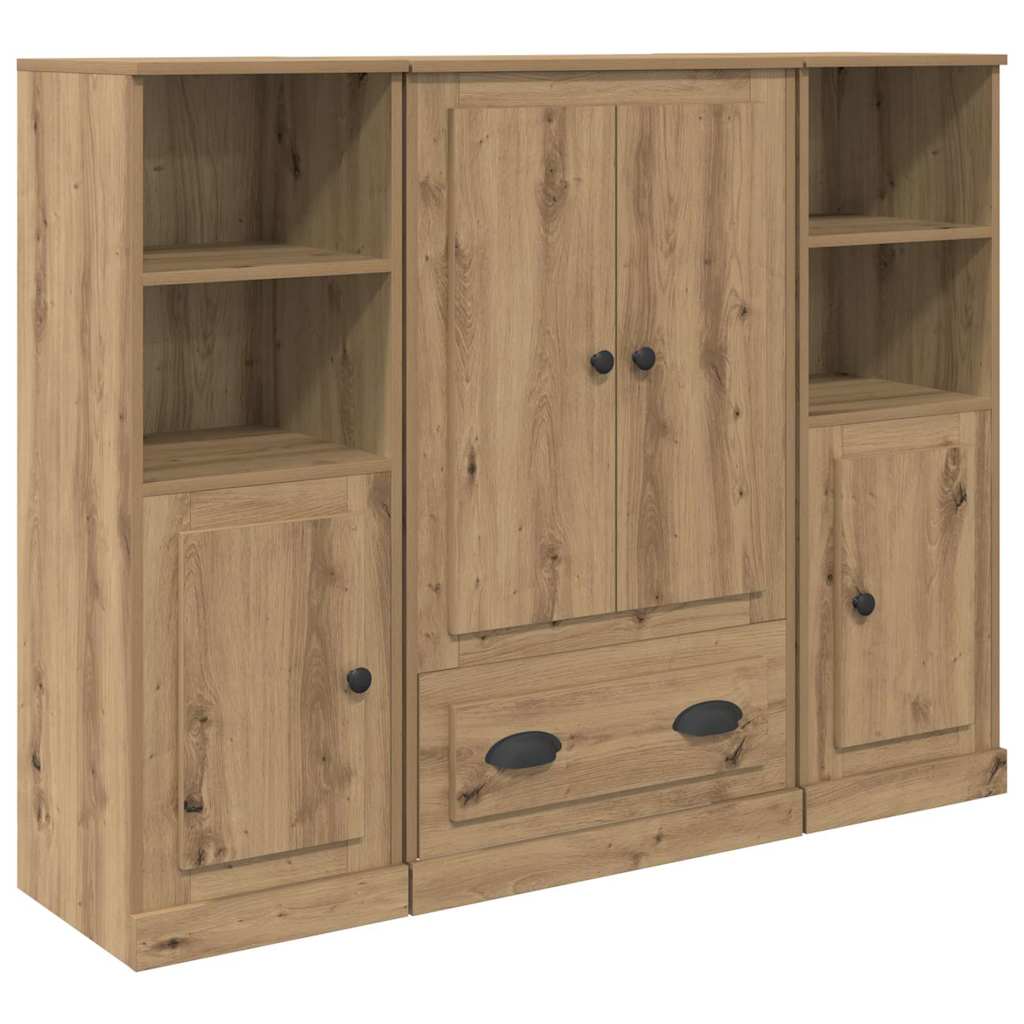Credenza 3 pz-Set di 3 Buffet-Armadio da cucina Rovere artigianale Legno multistrato 916416