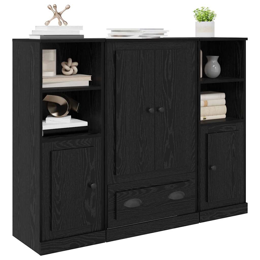 Credenza con cassetto 3 pz-Set di 3 Buffet-Armadio da cucina Rovere Nero Legno multistrato 814181