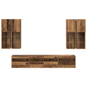 Set Mobile TV a Muro con Luci LED 7 pcs Legno vecchio 3402794