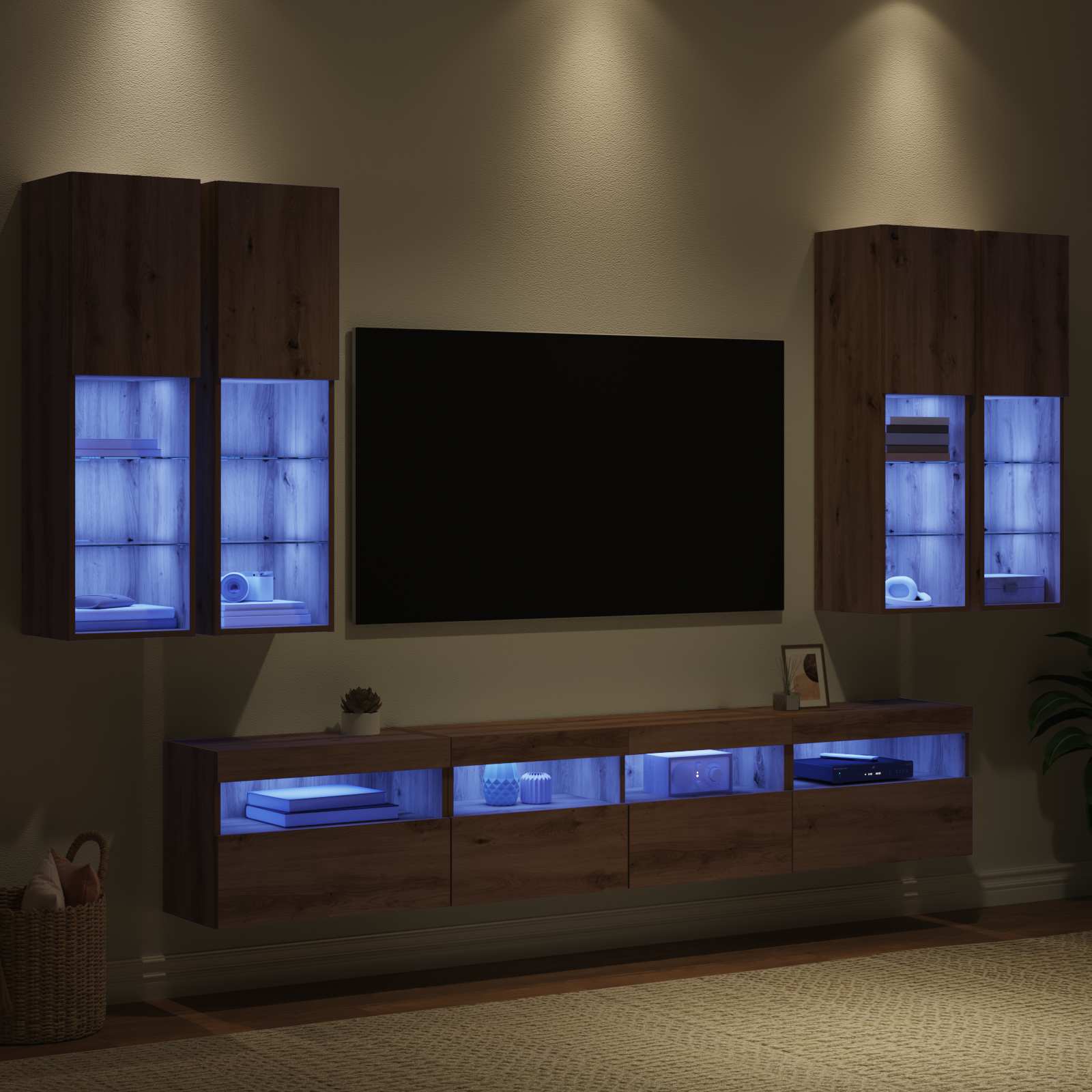 Set Mobile TV a Muro con Luci LED 7 pcs rovere artigianale 3402795