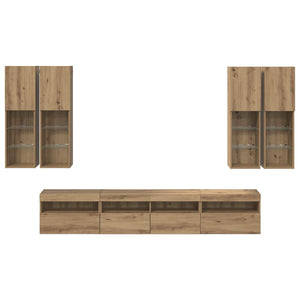 Set Mobile TV a Muro con Luci LED 7 pcs rovere artigianale 3402795