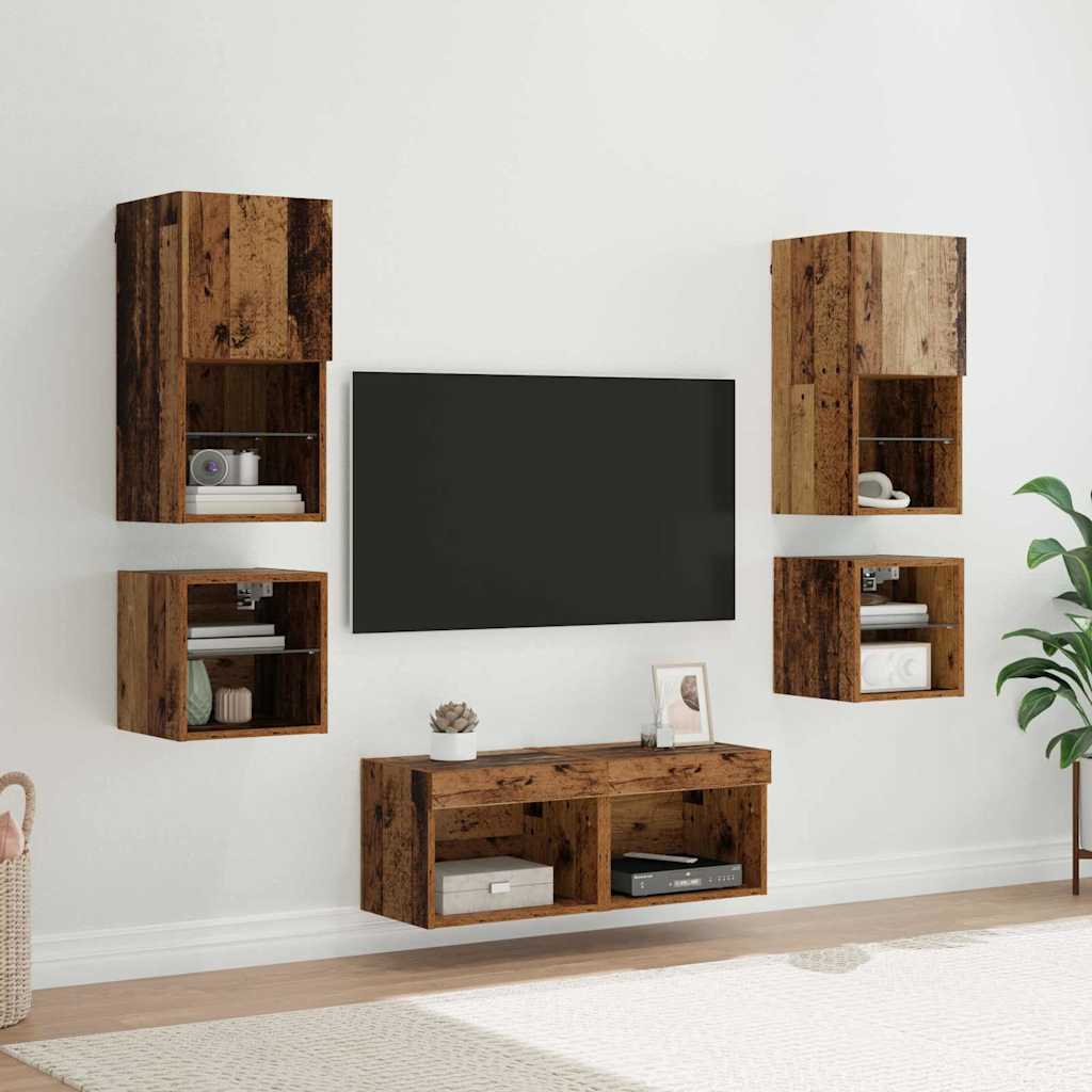 Unità per TV a Muro 8 pcs Legno vecchio Legno multistrato 3402920