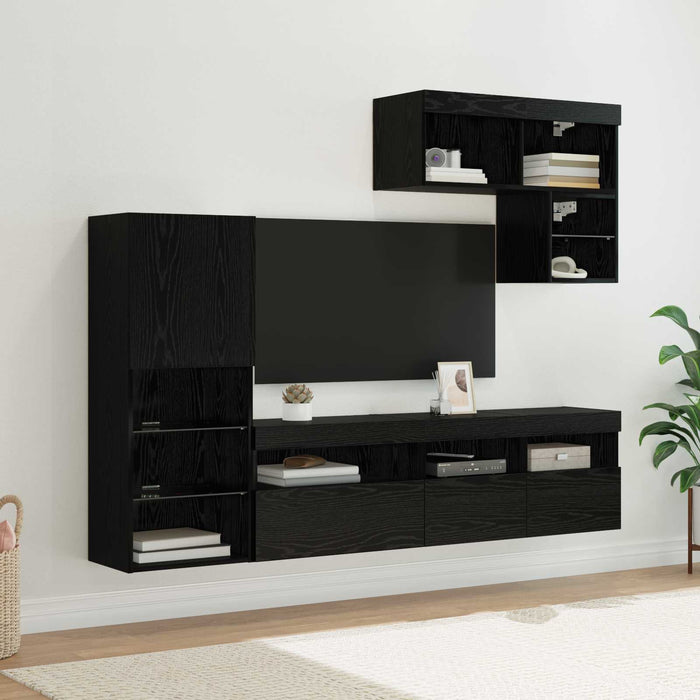 Unità per TV a Muro 6 pcs Rovere Nero Legno multistrato 3402976