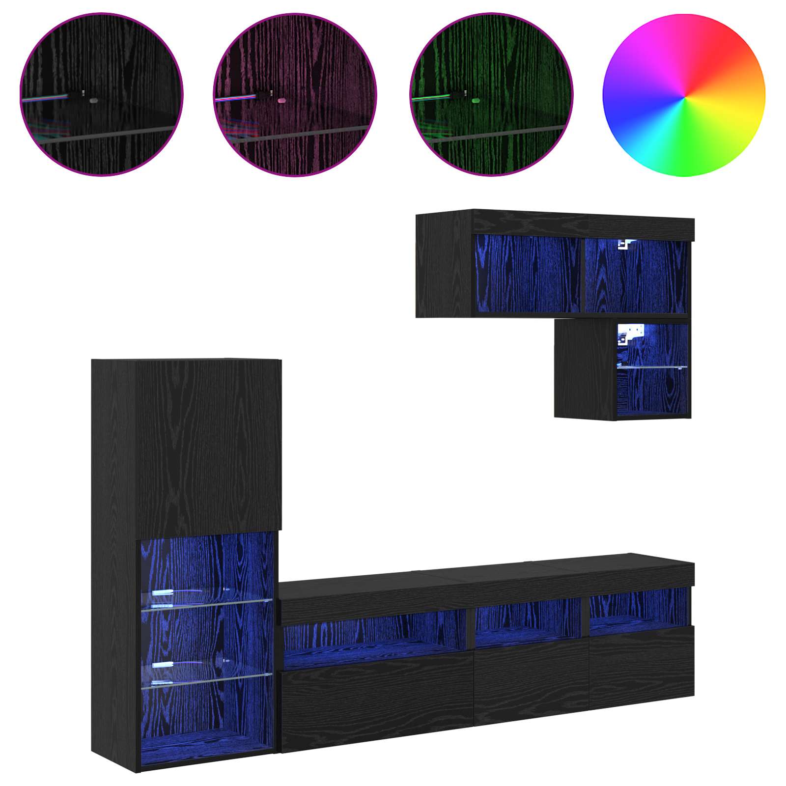 Unità per TV a Muro 6 pcs Rovere Nero Legno multistrato 3402976