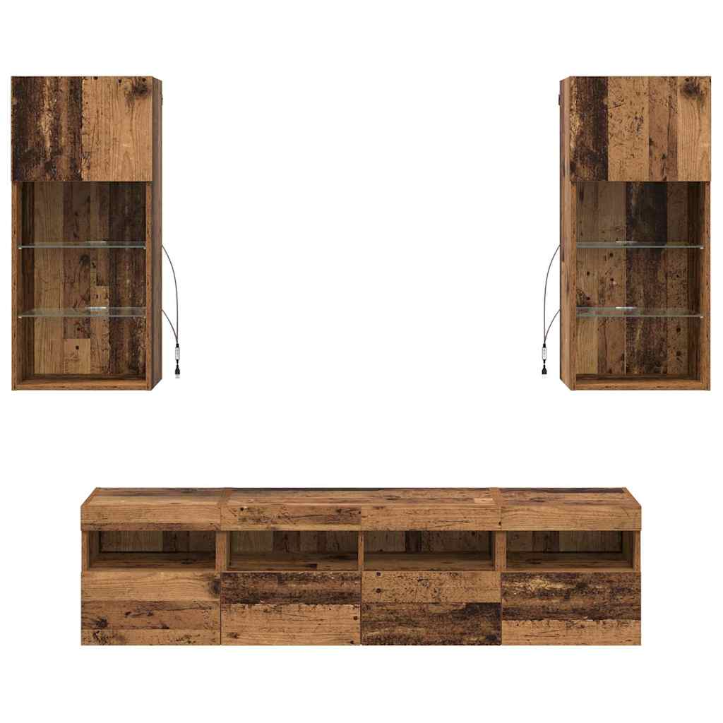 Unità a muro per TV con LED 5 pcs Legno vecchio 3402980