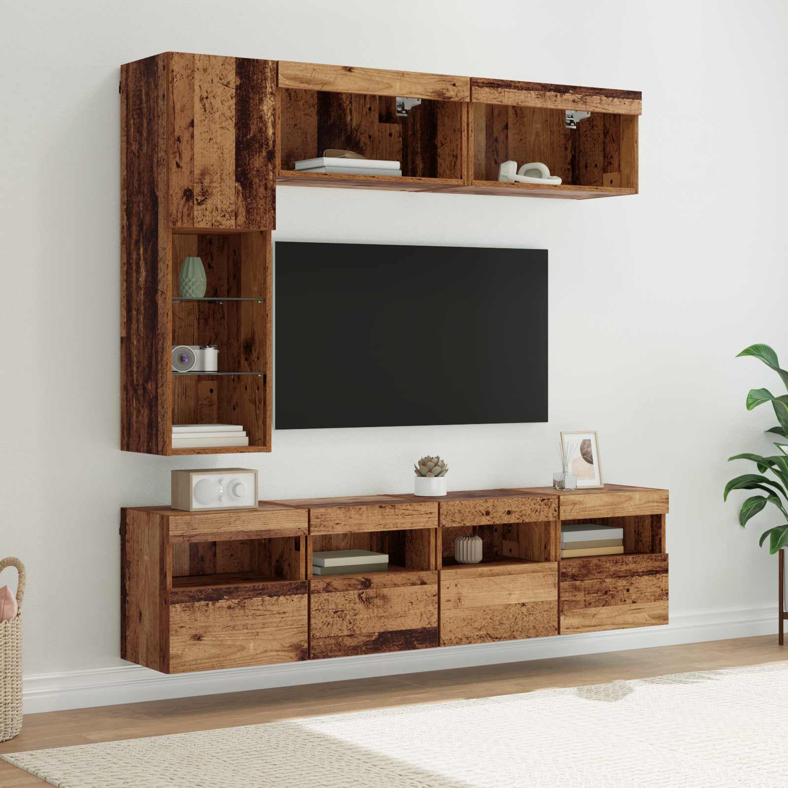 Mobile TV 7 pz-Mobile per TV-Credenza TV Legno vecchio Legno multistrato