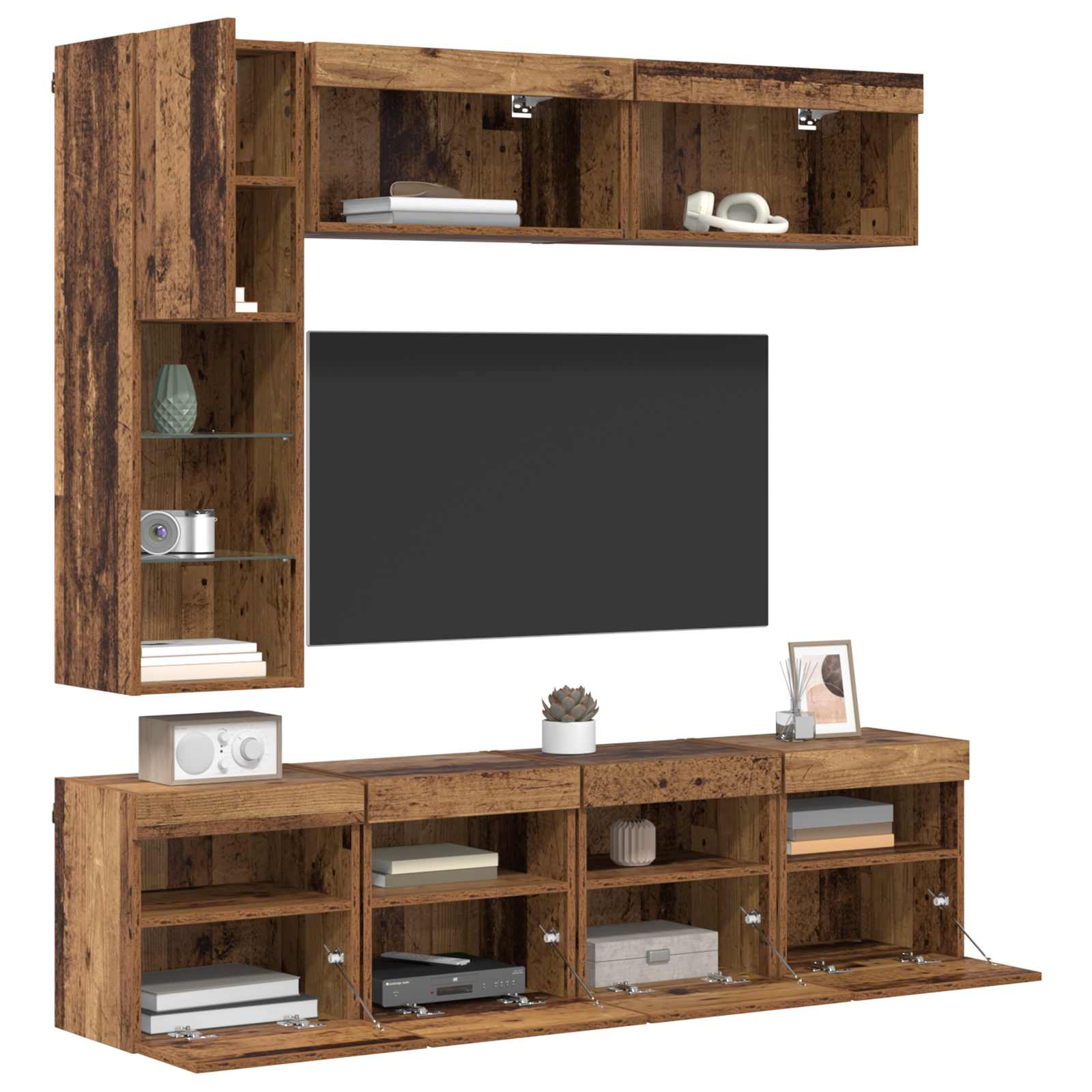 Mobile TV 7 pz-Mobile per TV-Credenza TV Legno vecchio Legno multistrato
