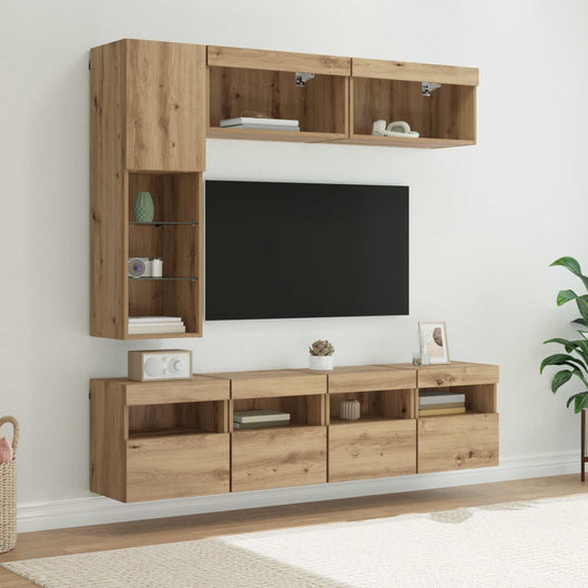 Mobile TV 7 pz-Mobile per TV-Credenza TV Rovere artigianale Legno multistrato