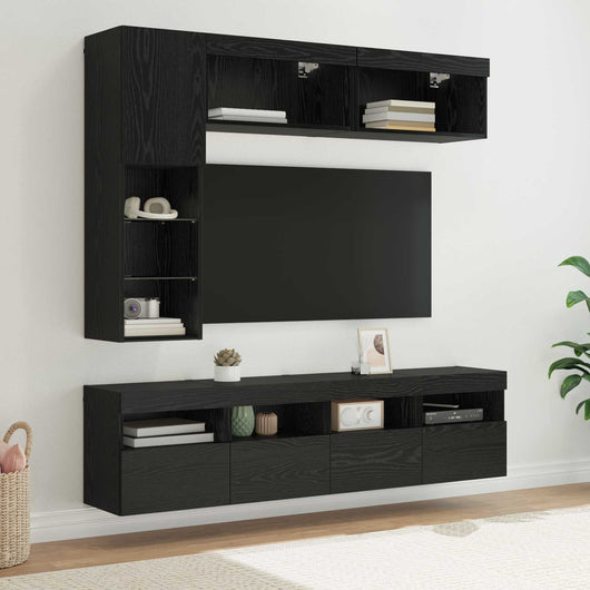 Mobile TV 7 pz-Mobile per TV-Credenza TV Rovere Nero Legno multistrato