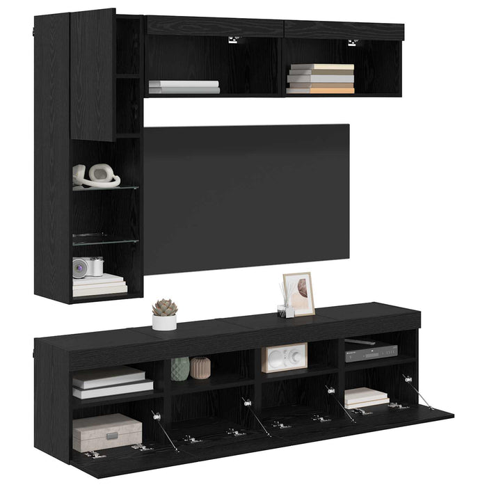 Mobile TV 7 pz-Mobile per TV-Credenza TV Rovere Nero Legno multistrato