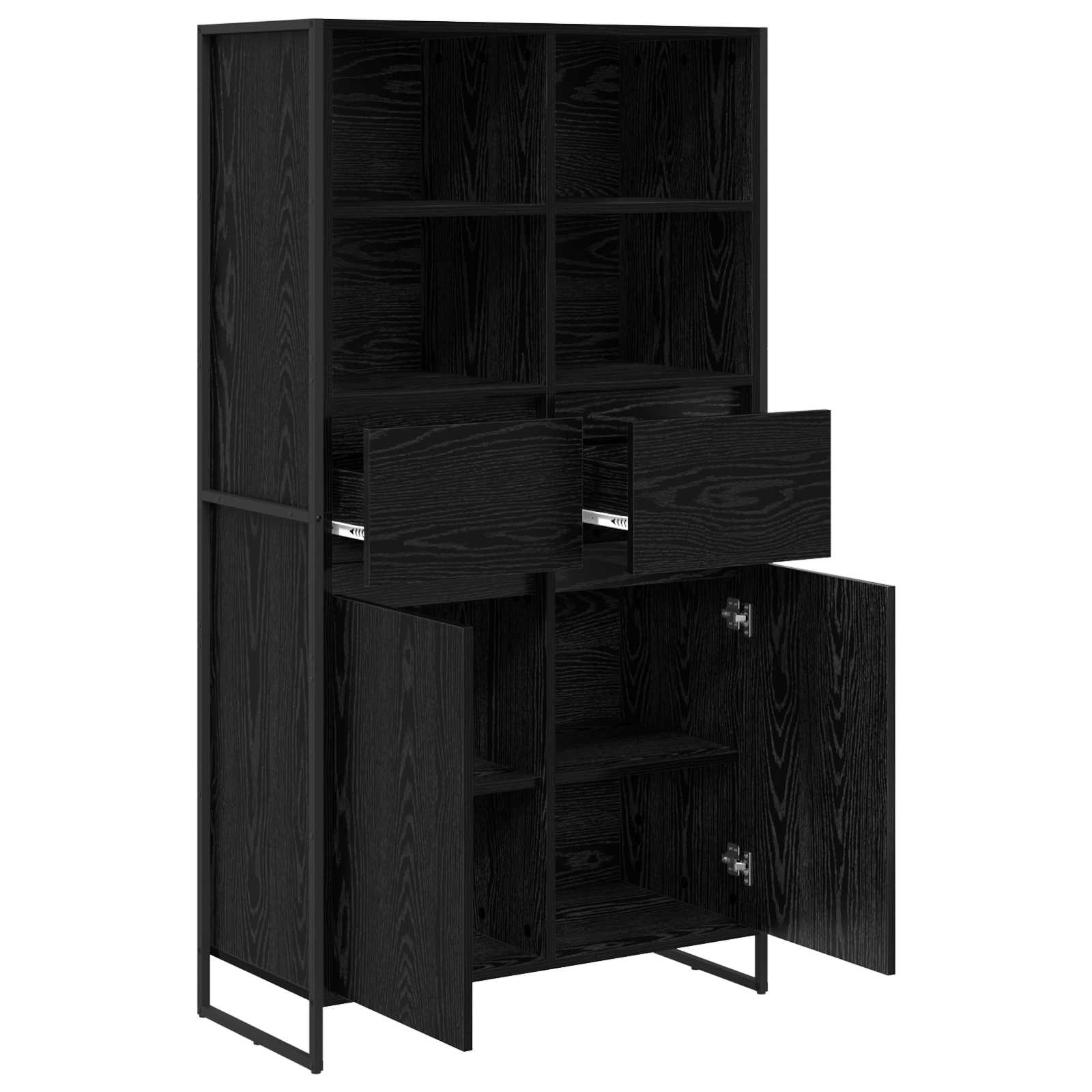 Credenza 2 pz-Set di 2 Buffet-Armadio da cucina Rovere Nero 81 x 36 x 150.5 cm Legno multistrato