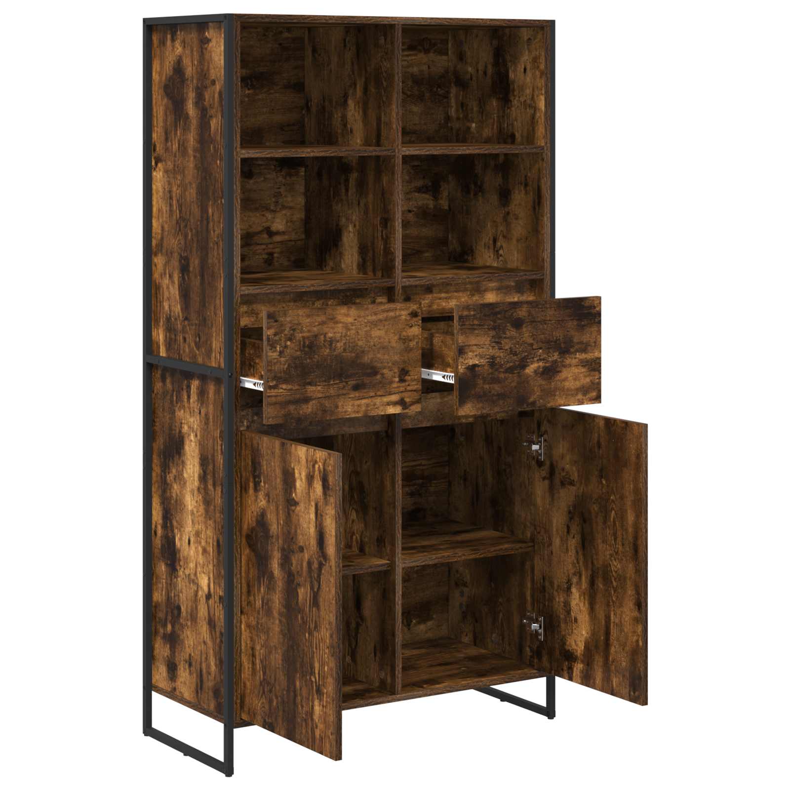 Credenza con cassetto 2 pz-Set di 2 Buffet-Armadio da cucina Quercia Fumosa 81 x 36 x 150.5 cm