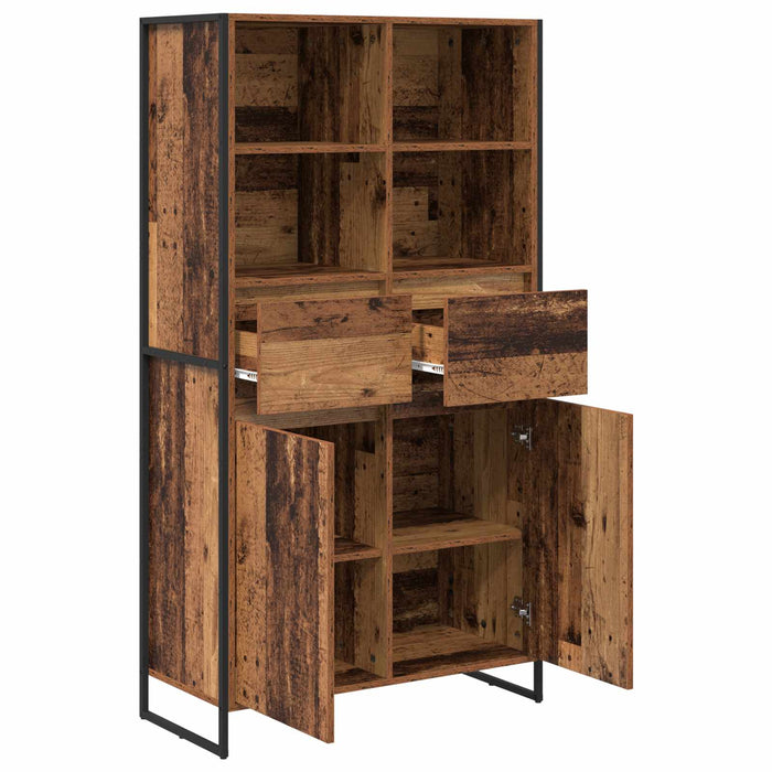 Credenza con cassetto 2 pz-Set di 2 Buffet-Armadio da cucina Legno vecchio 81 x 36 x 150.5 cm